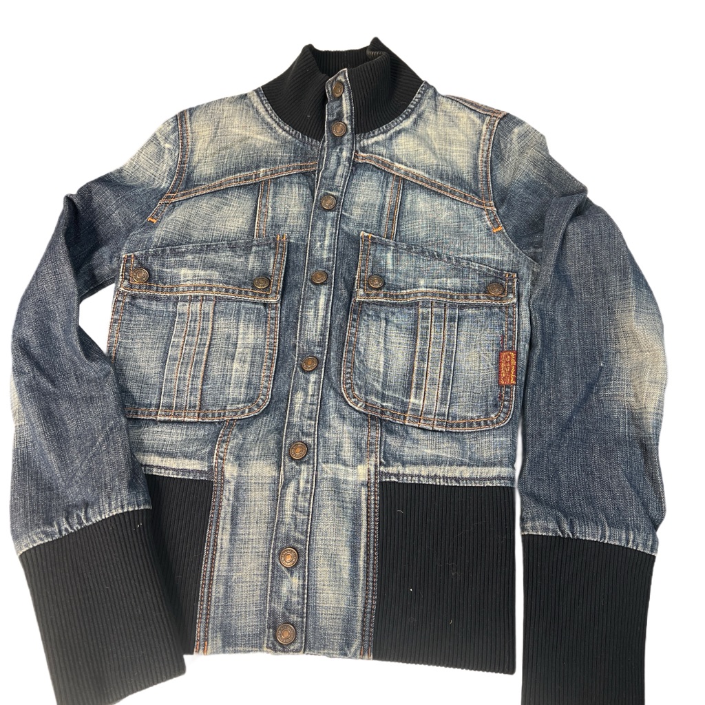 7 For All Mankind Distressed Blue Jean Jacket With Black Details